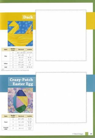 Quilt block pattern book page with Duck and Crazy-Patch Easter Egg block diagrams.