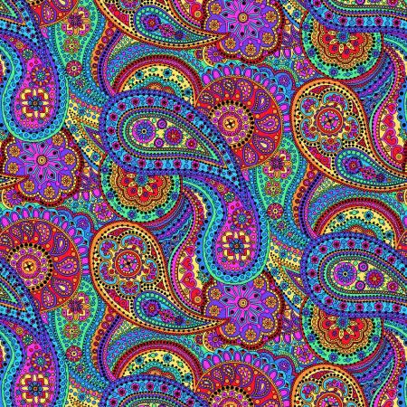 Multicolor paisley fabric with ornate teardrop medallion motifs