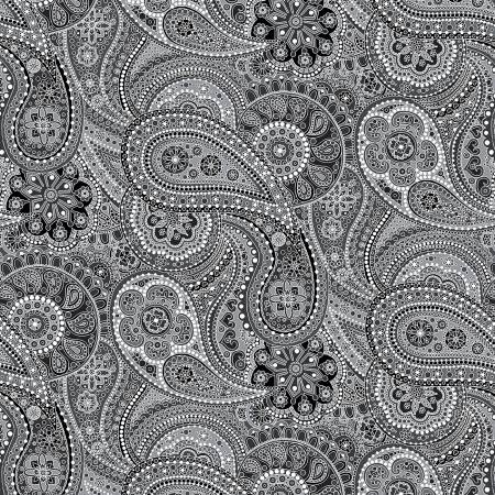 Paisley Paradise 108 WIDE BACK Multi Large Paisley Black and White 108in Wideback # 1181W-99 from Henry Glass Sold by the Half Yard