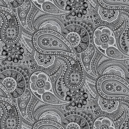 Black and white paisley print fabric, 108in wide backing