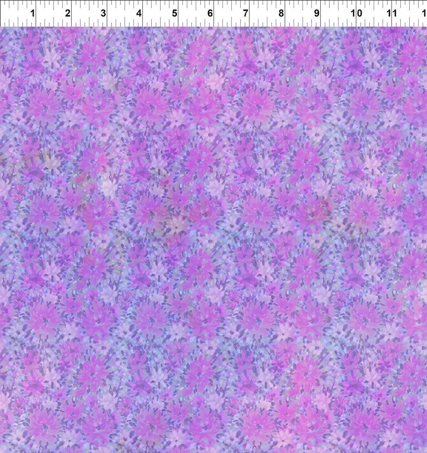 Floral print fabric with pink and purple orchid pattern, close-up