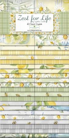 2.5-inch fabric strip set with yellow flowers, daisies, and green/blue prints