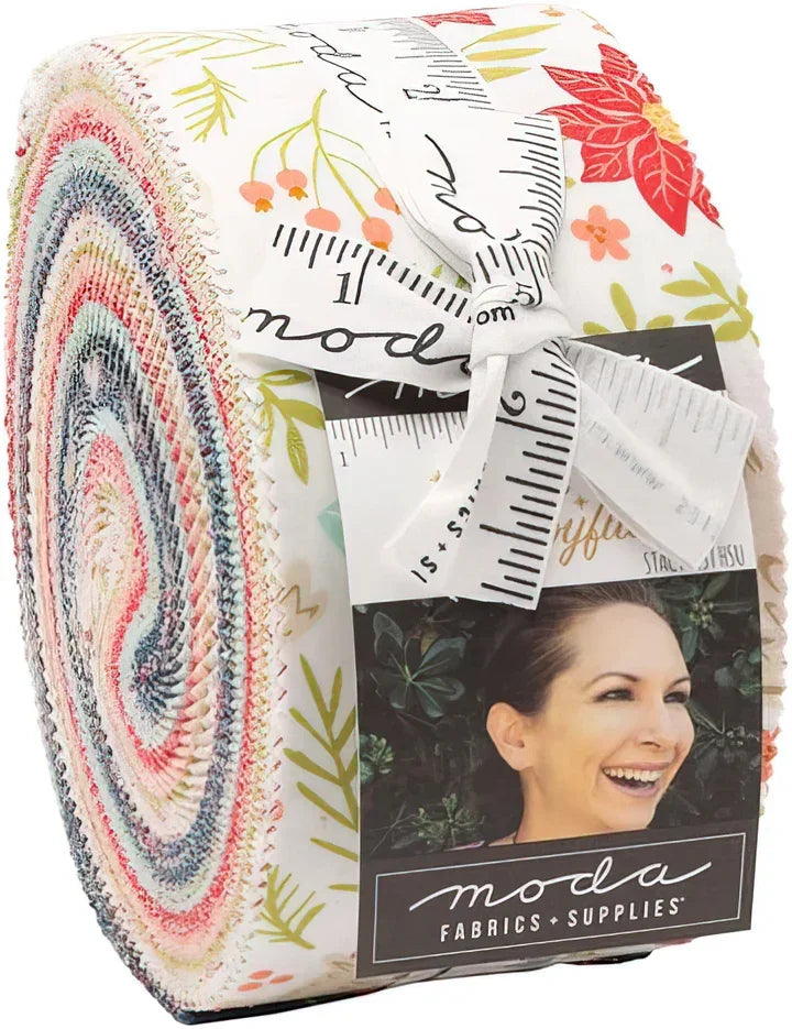 Rolled jelly roll fabric bundle with assorted floral prints and Moda label