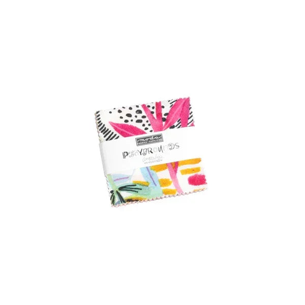 2.5-inch quilting mini charm pack with assorted bright printed fabric squares