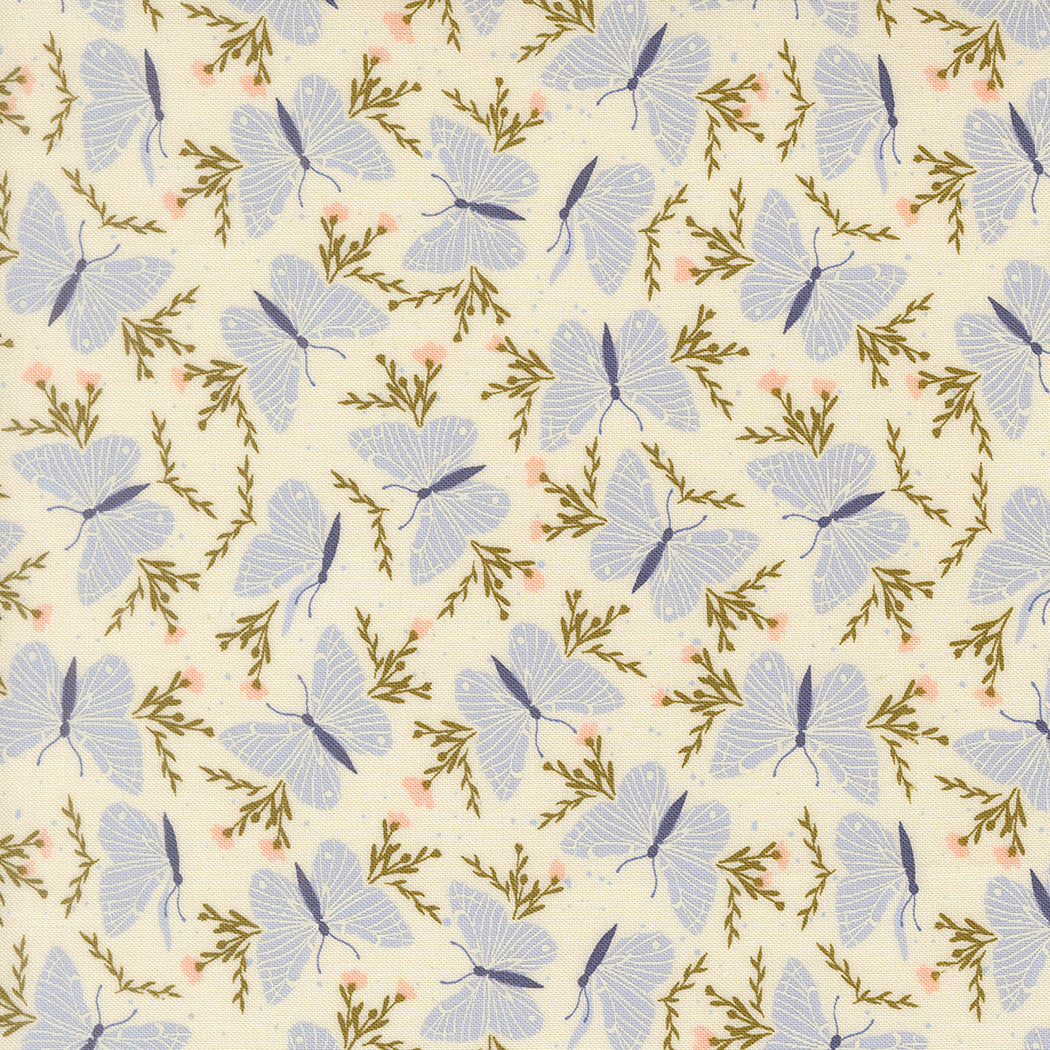 Wildbriar Porcelain 43221 11 fabric with lavender butterflies and olive branches on ivory