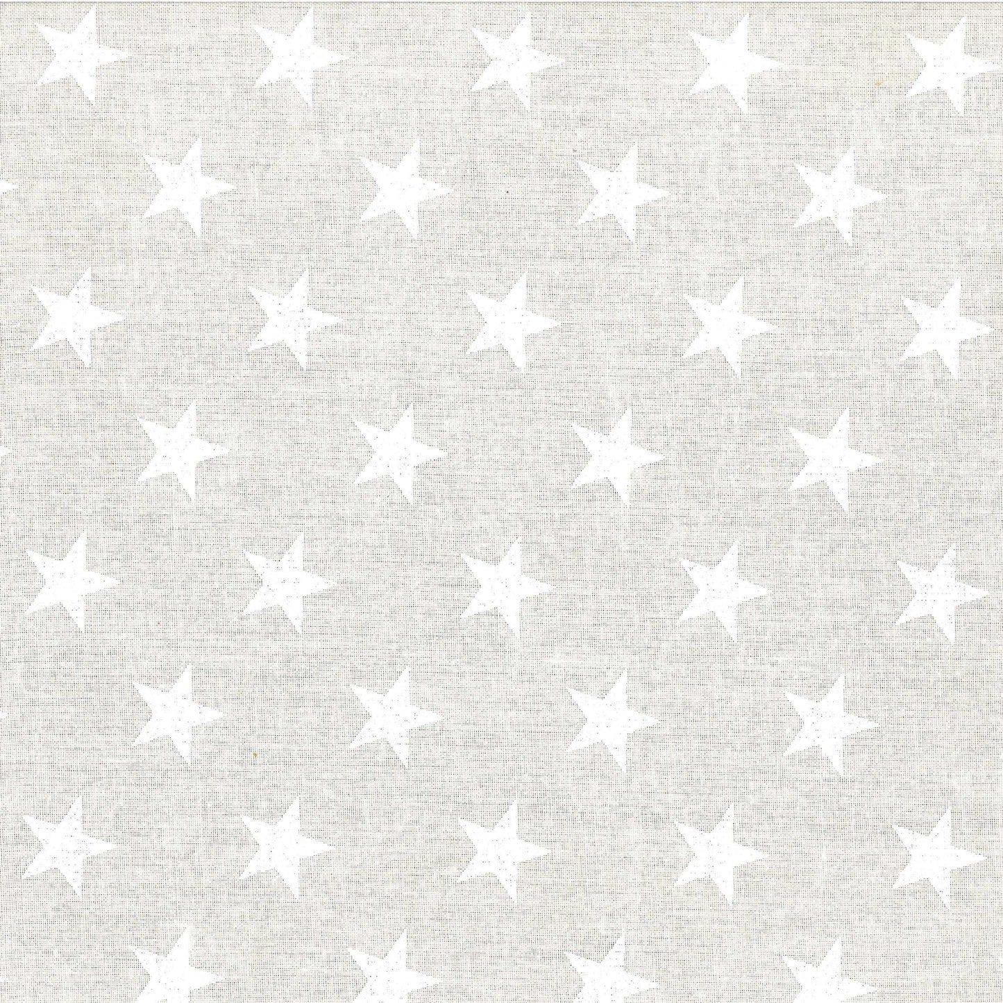 Light gray star print fabric with large white stars, woven texture