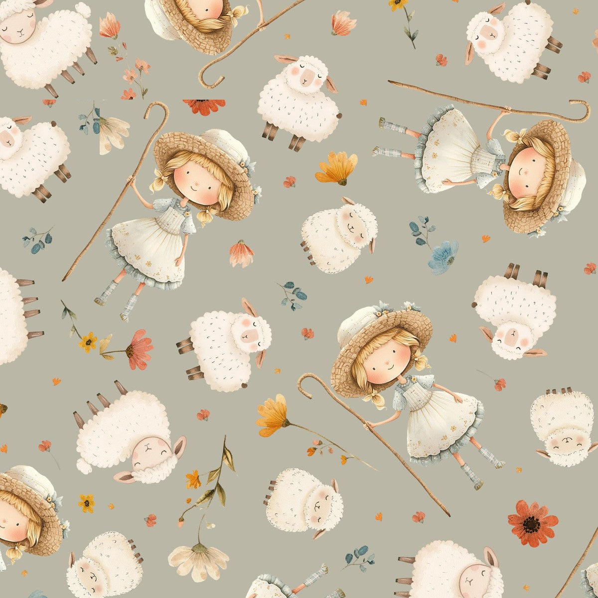 Nursery Rhyme Time Little Bo Peep Light Gray 4845-90 by Oleander Studio for Blank Quilting