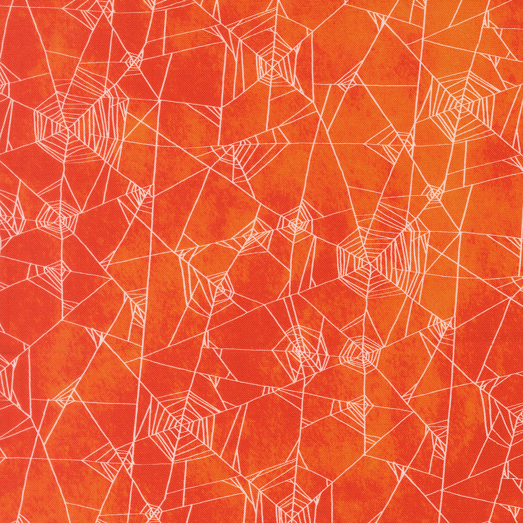 Coven Spider Web Spice 48804 13 by Robin Pickens for Moda Fabrics - white spider webs on orange Halloween quilting fabric