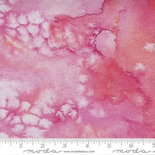 Pink watercolor-style fabric with white cloud-like pattern