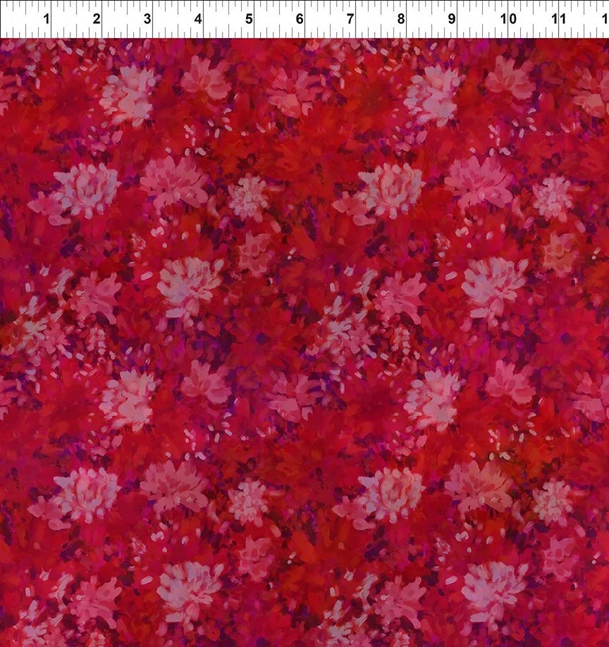 Burgundy and pink floral pattern fabric swatch