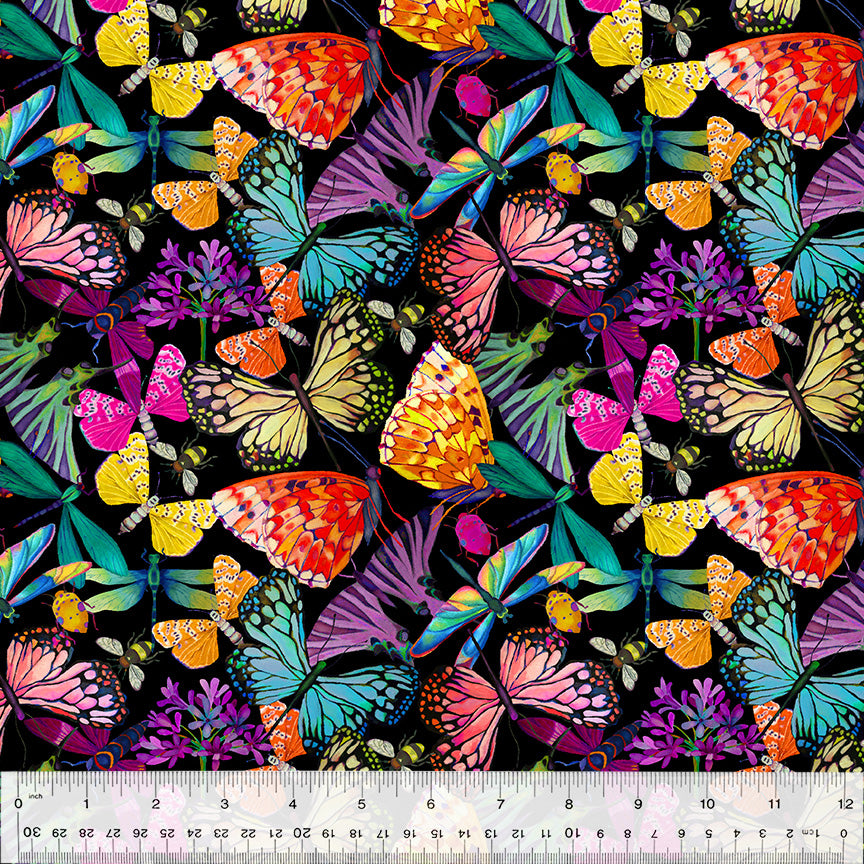 Gardenia by Sally Kelly Flutter Black 53765D-1 from Windham Fabrics