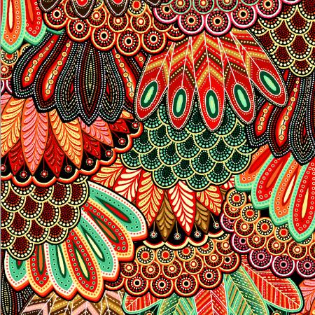 Sahul Land Feathers Teal # 596983 from Oasis Fabrics Sold by the Half Yard