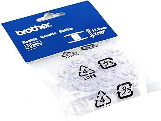 Brother SA156 10-pack clear bobbins, 11.5 mm in sealed bag