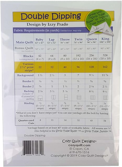 Double Dipping Quilt Pattern from Cozy Quilt Designs: Strip Club Pattern using 2 1/2" Strips and Optional Strip Tube Ruler