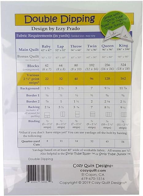 Quilt pattern sheet with Double Dipping size chart and fabric requirements