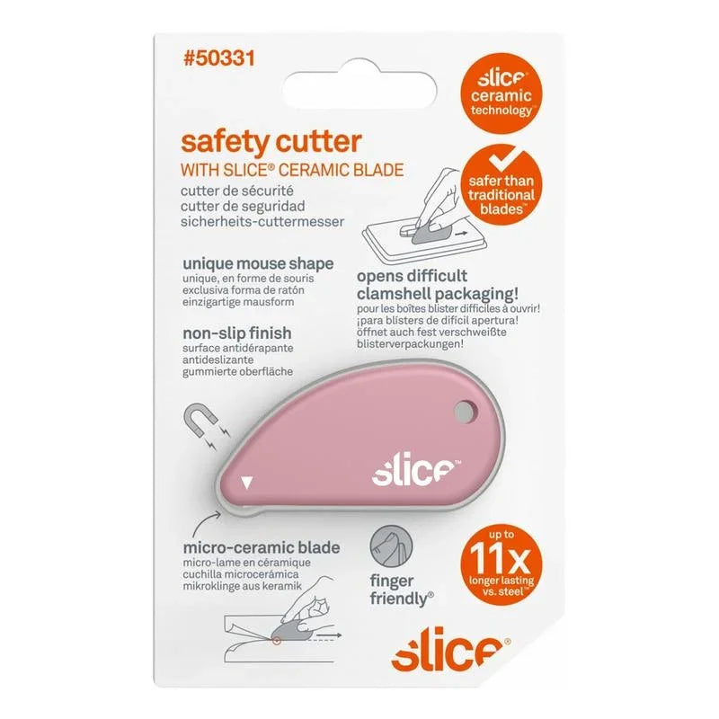Dusty rose Slice safety cutter with ceramic blade, compact mouse-shaped design