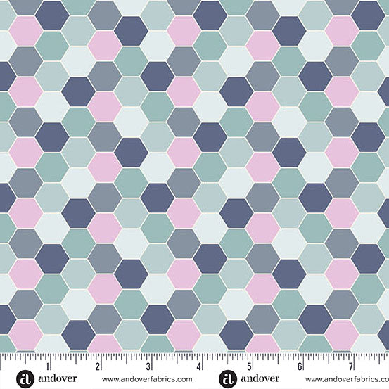Sunset Cottage by Stephanie Organes Hexie Blossom Aqua A-10275-T quilting cotton fabric