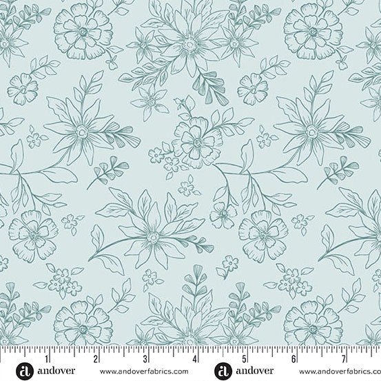 Sunset Cottage by Stephanie Organes Lakeside Garden Aqua A-10276-T quilting cotton fabric