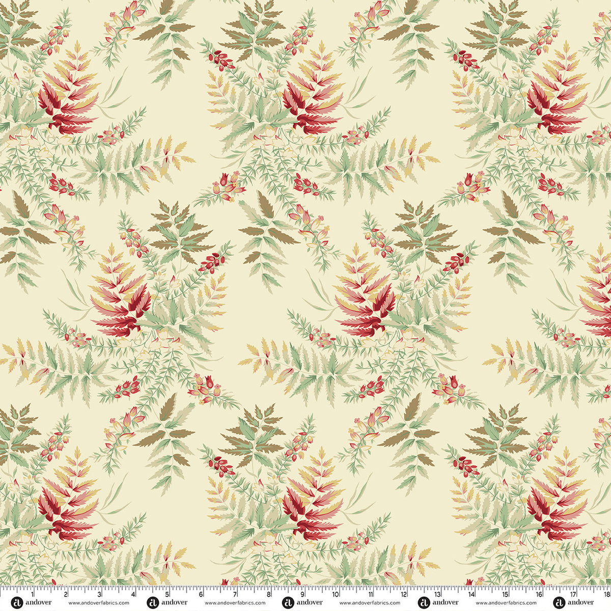 Blue Willow Fern Almond quilting fabric by Laundry Basket Quilts for Andover