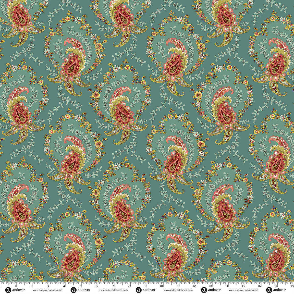Blue Willow Paisley Teal quilting fabric by Laundry Basket Quilts for Andover