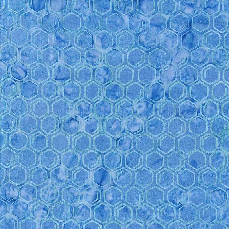 Periwinkle blue honeycomb batik fabric with textured hexagon pattern