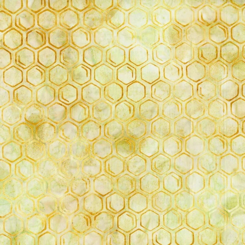 Marigold banyan batik fabric with honeycomb hexagon pattern