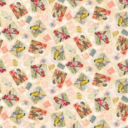 Air Mail Peach Postcard Toss 14 Inch repeat # 8498S-38 by Nancy Smith from Studio E