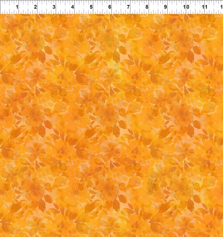 Orange floral fabric with mango bloom pattern