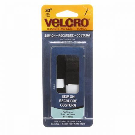 Black VELCRO® regular duty hook-and-loop fastener strip, 3/4 in x 30 in, in package