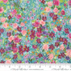 Floral quilting fabric with turquoise background and multicolor wildflower print