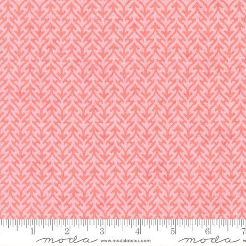 Pink trellis peony fabric with repeating arrow-like floral vine pattern