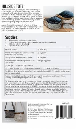 Tote sewing pattern instructions with finished bag photo and supplies list
