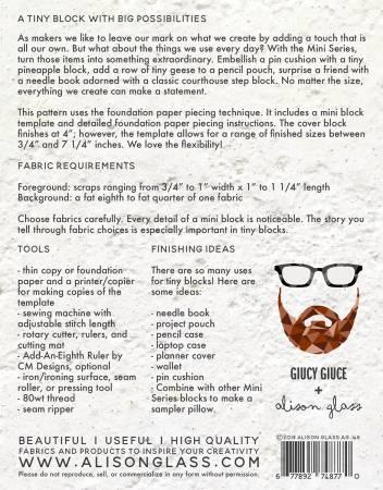 Fabric pattern booklet page with product logo, instructions text, and Giucy Giuce