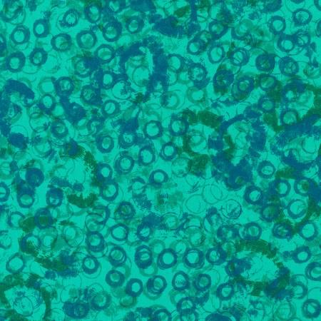 Aquamarine fabric with repeating circle and swirl motifs