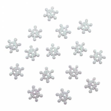 Snowflake shimmer buttons, silver-tone, round shank with starflake design