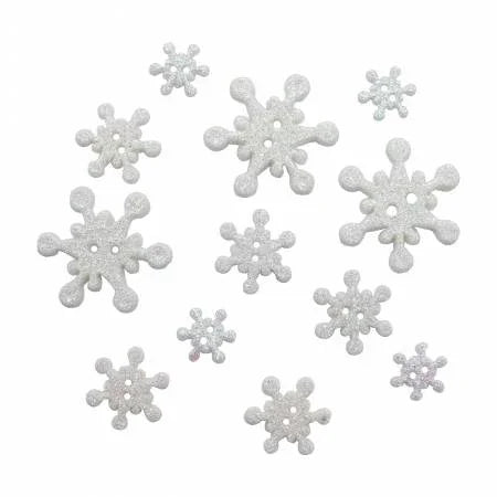 Snowflake-shaped glitter buttons in silver-tone
