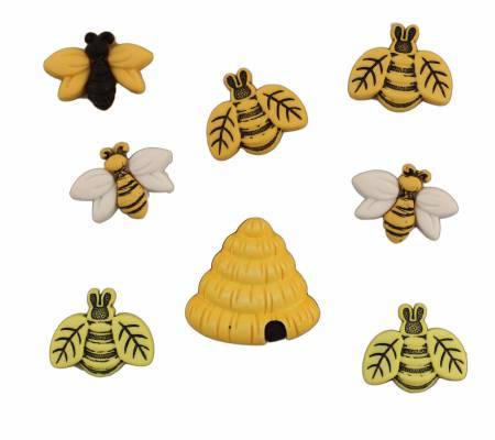 Beehive-shaped yellow button bag with black top and small bee applique accents