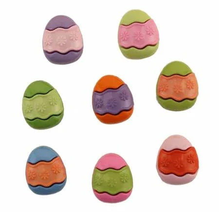 Assorted pastel Easter egg-shaped button bags with molded floral patterns