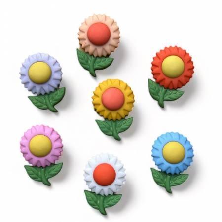 Floral button bag with colorful flower appliques and green leaves
