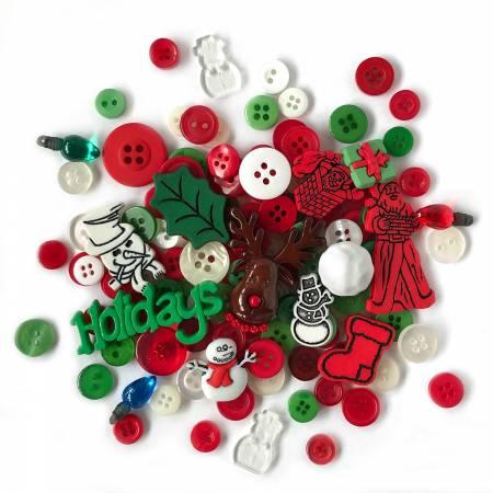Holiday button value pack with red, green, and white shaped buttons