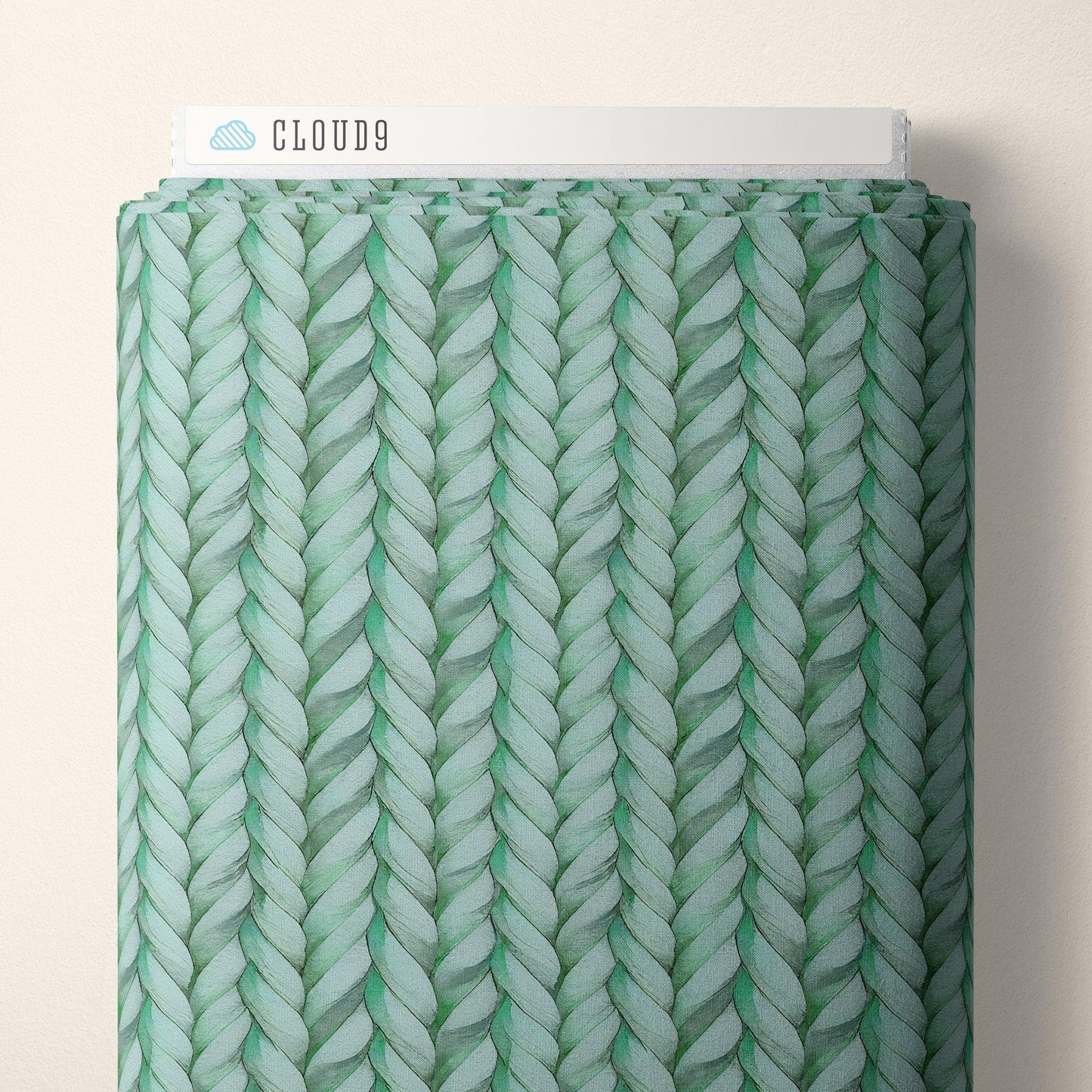 Green leaf-pattern organic cotton fabric swatch