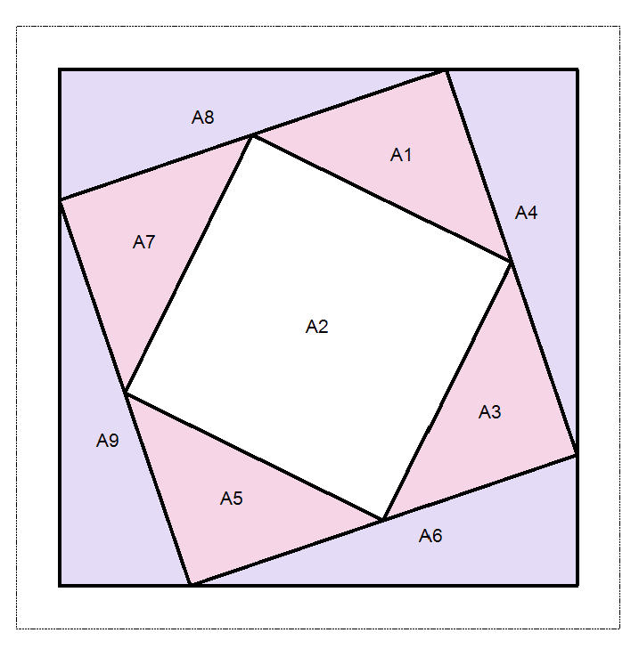 Quilt paper-piecing pattern for tilted window block, white center with A1–A9 labels