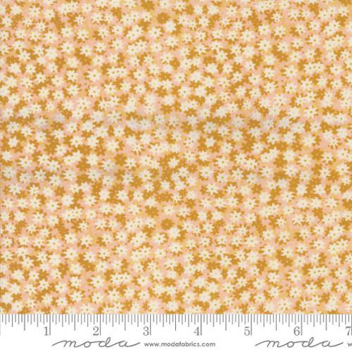 Floral print fabric with tiny white and tan star-shaped blooms