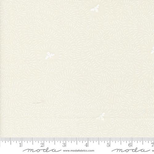 Porcelain white cotton fabric with small bee and floral allover print
