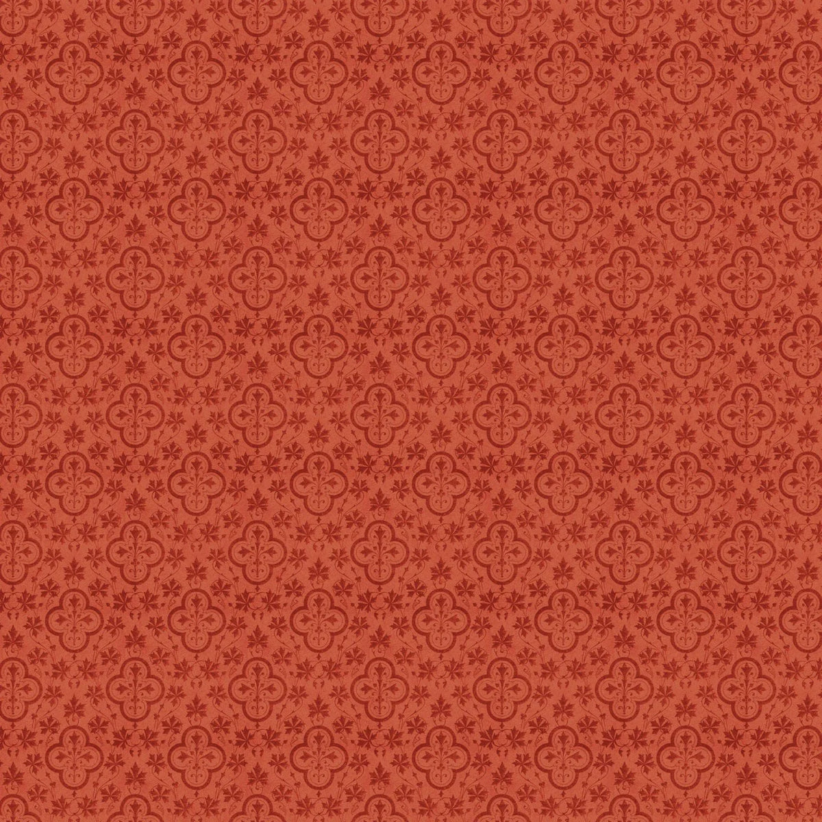 Dark rose floral fabric with repeating fleur-de-lis motifs