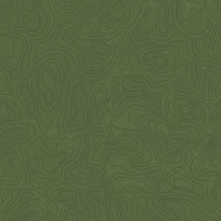 Green topographic map fabric with contour line pattern