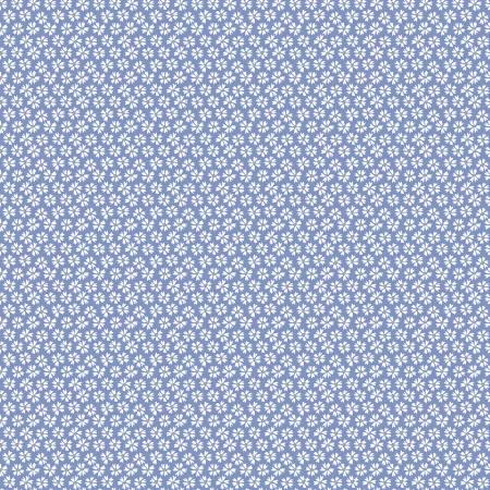 Ditsy floral cotton fabric, periwinkle blue with small white flowers repeating