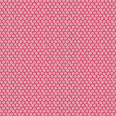 Ditsy floral cotton fabric in raspberry pink with small white flower sprigs