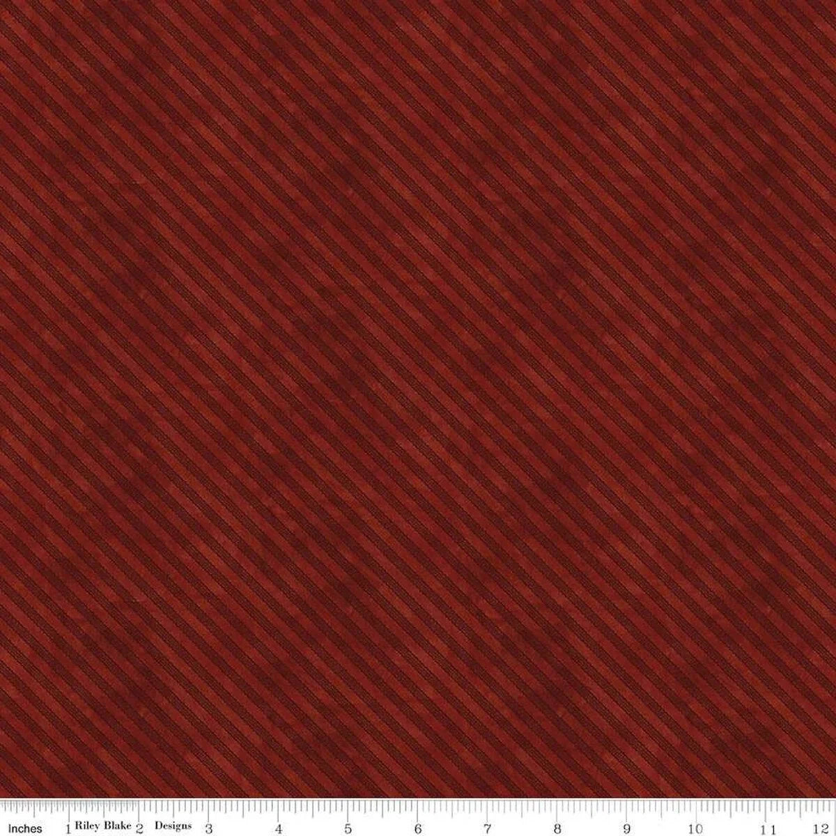 Red ticking stripe fabric with narrow diagonal lines