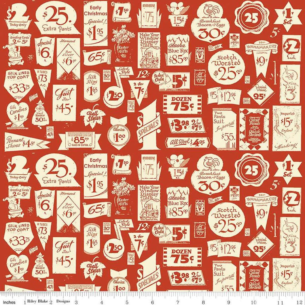 Red Christmas gift tag sheet with assorted price label designs and numbers